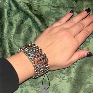 Elegant Multicolor Gemstone Bracelet cuff stretchy